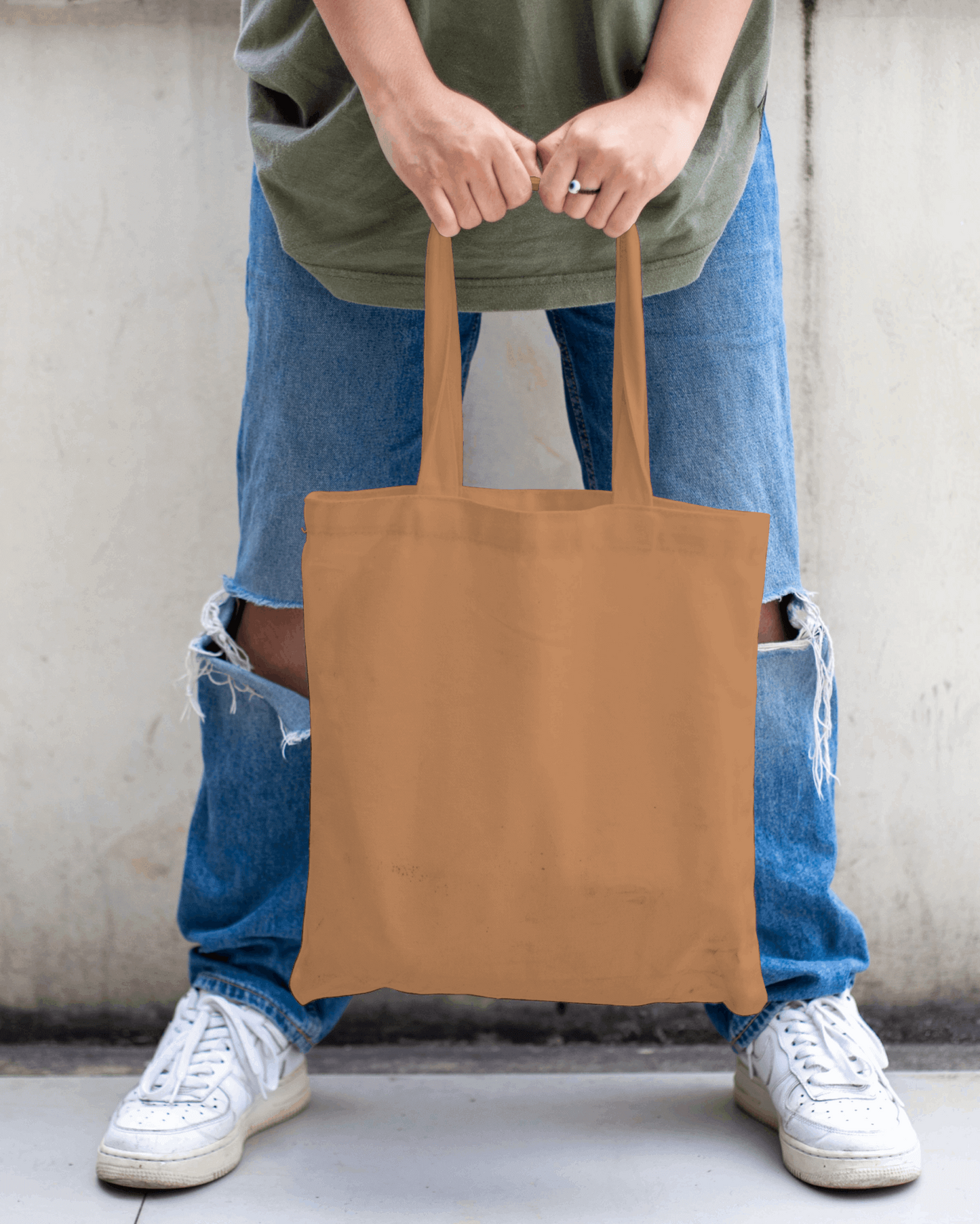 KHAKI TOTE BAG WITH ZIP