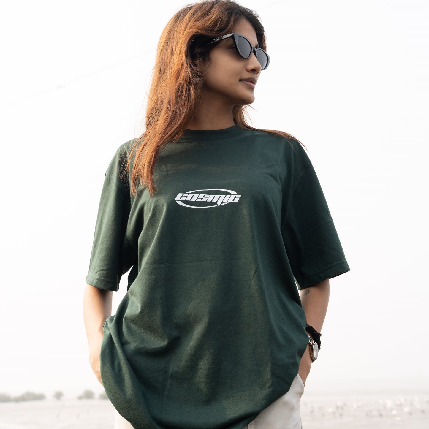 "Cosmic Soul Tee: Green Elegance"