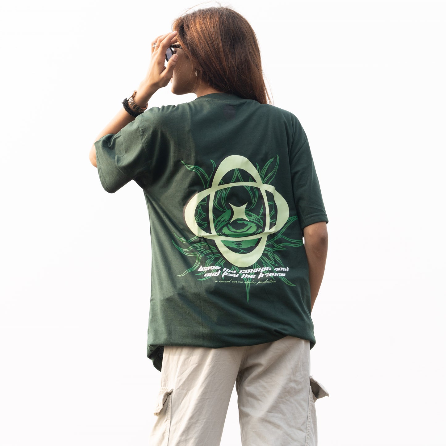 "Cosmic Soul Tee: Green Elegance"